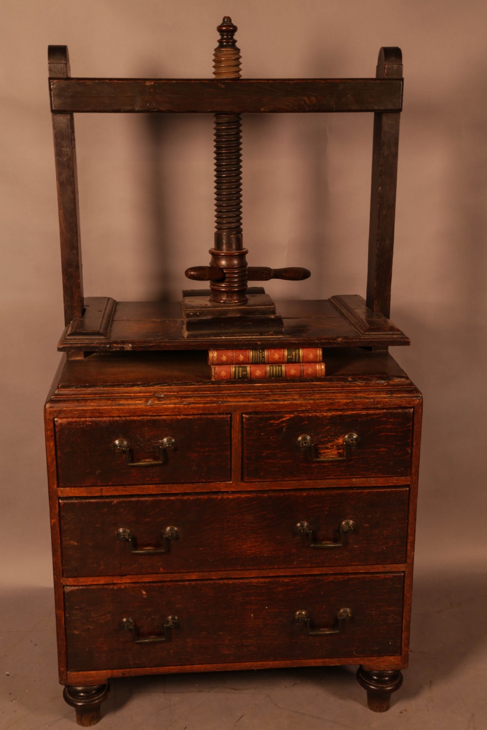 An Unusual Georgian Oak Book Press Chest of Drawers