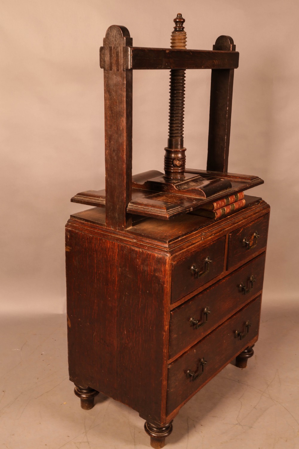 An Unusual Georgian Oak Book Press Chest of Drawers View VII