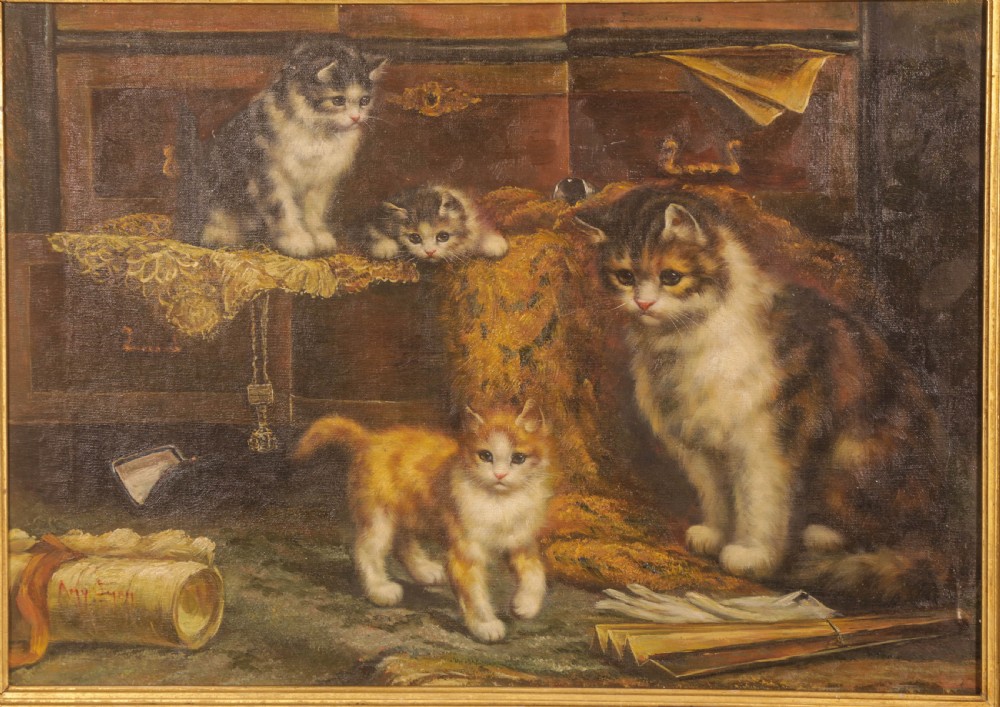 Oil on Canvas Cats and Kittens View II