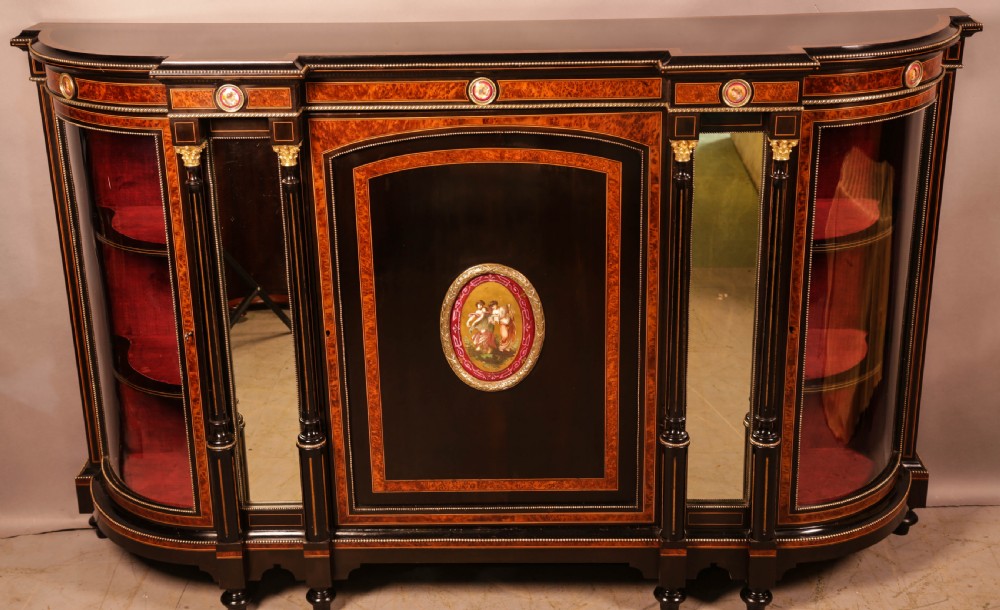 A Stunning Ebonized and Amboyner wood Credenza 