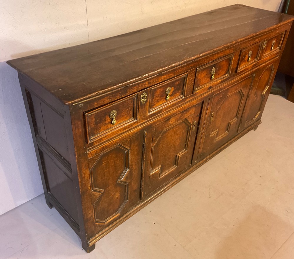 Early 18th century oak dresser geometric front panels View II