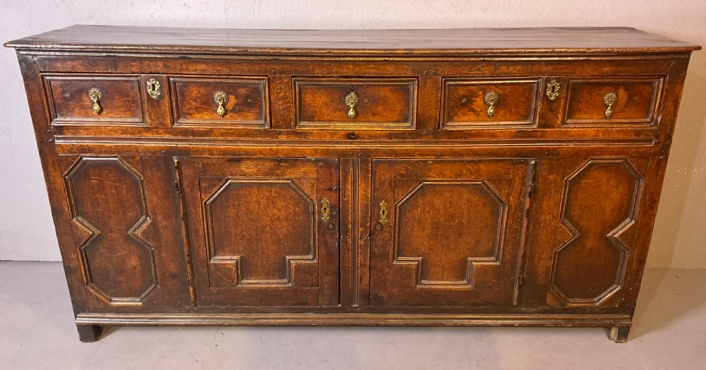 Early 18th century oak dresser geometric front panels View V