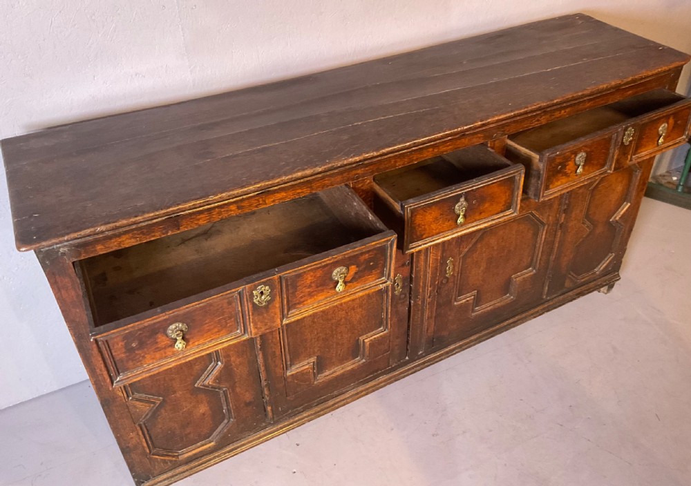 Early 18th century oak dresser geometric front panels View VI
