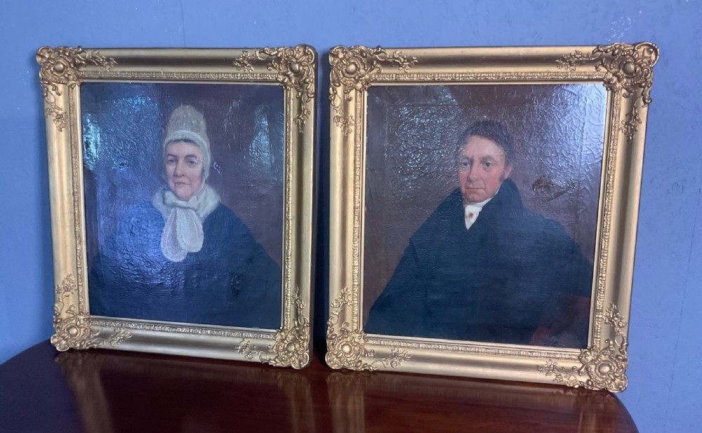 A pair of Regency period oil paintings on canvas depicting a gentleman and a lady in matching ornate gold gilt frames. View III