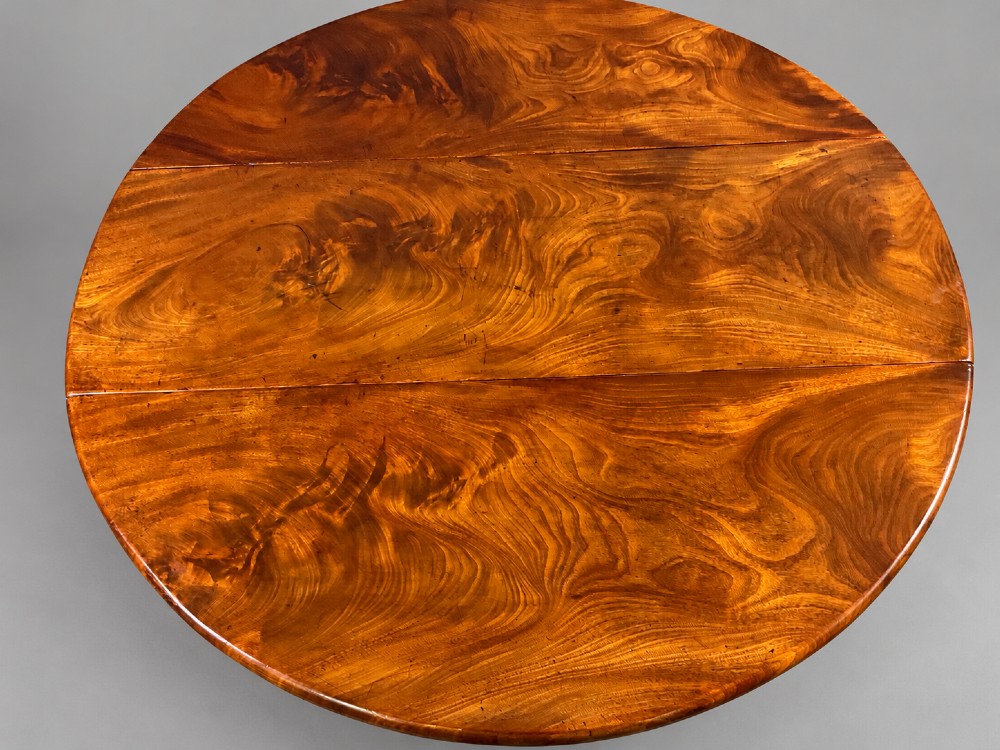 An 18th-century Georgian mahogany drop-leaf table featuring an oval top with rich grain figure and tapered legs ending in pad feet. View II