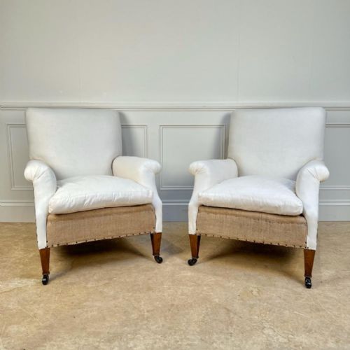 Pair of Edwardian English Upholstered Armchairs