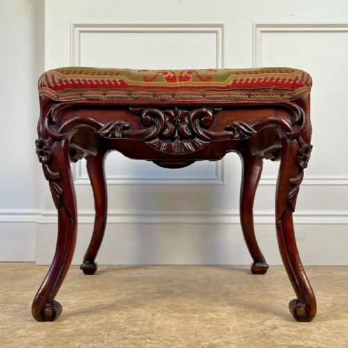 19TH C MAHOGANY STOOL ORIGINAL NEEDLEPOINT - ADDITIONAL PHOTO 2