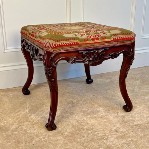 19TH C MAHOGANY STOOL ORIGINAL NEEDLEPOINT - ADDITIONAL PHOTO 3