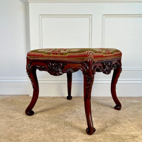 19TH C MAHOGANY STOOL ORIGINAL NEEDLEPOINT - ADDITIONAL PHOTO 4