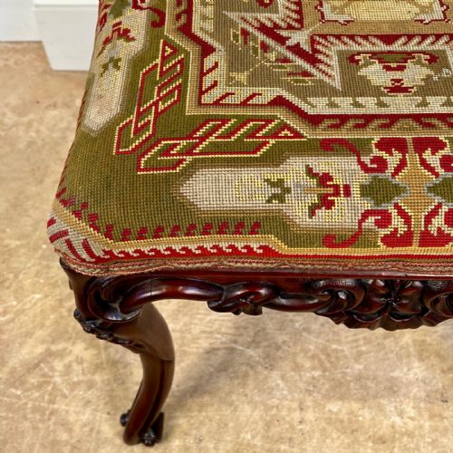 19TH C MAHOGANY STOOL ORIGINAL NEEDLEPOINT - ADDITIONAL PHOTO 5