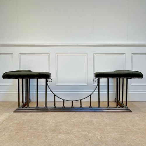 Edwardian Brass and Velvet Cord Club Fender by Maple & Co