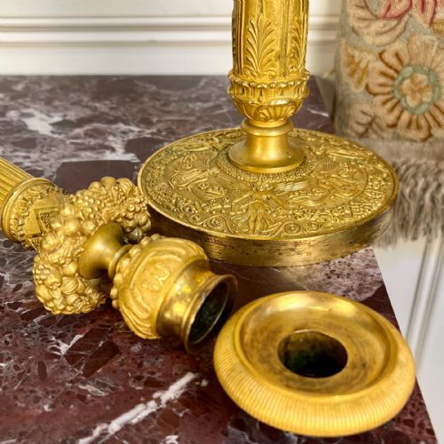 STRIKING PAIR OF 19TH C ORMOLU CANDLESTICKS - ADDITIONAL PHOTO 4