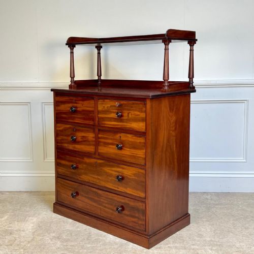 19TH C MAHOGANY CHEST OF DRAWERS WITH OPEN SHELVED TOP - ADDITIONAL PHOTO 4