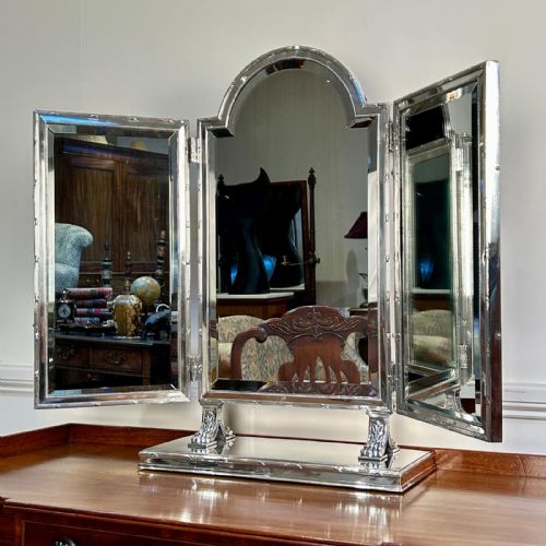 FINE QUALITY SILVER TRIPTYCH DRESSING TABLE MIRROR - ADDITIONAL PHOTO 4