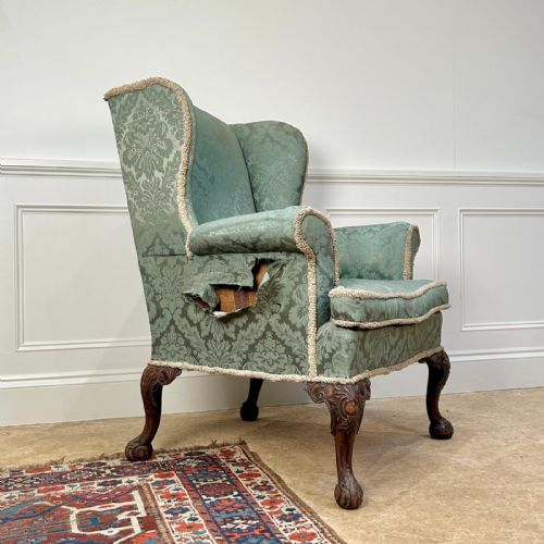 19TH C GEORGE II STYLE MAHOGANY WING CHAIR - ADDITIONAL PHOTO 1