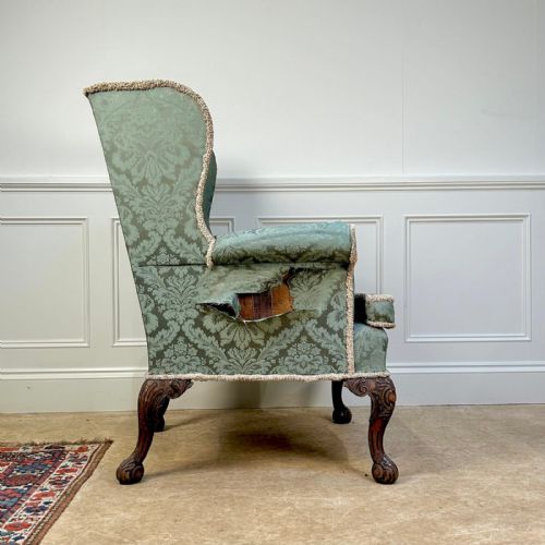 19TH C GEORGE II STYLE MAHOGANY WING CHAIR - ADDITIONAL PHOTO 4