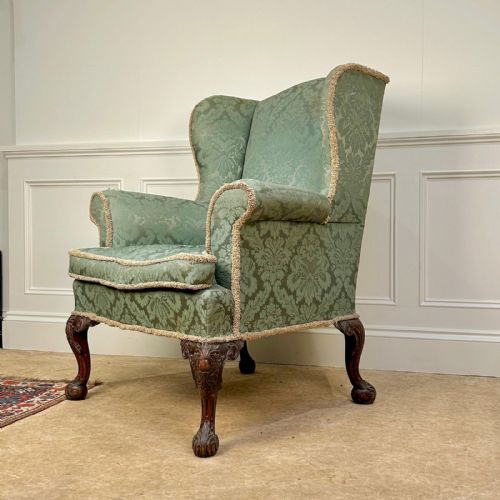 19TH C GEORGE II STYLE MAHOGANY WING CHAIR - ADDITIONAL PHOTO 5
