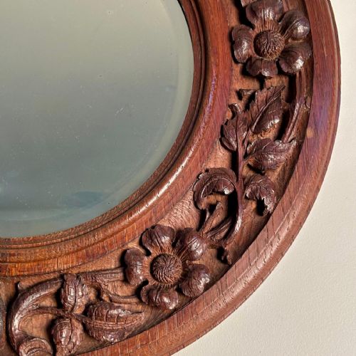 ARTS CRAFT OAK CIRCULAR MIRROR ARTHUR W SIMPSON - ADDITIONAL PHOTO 3