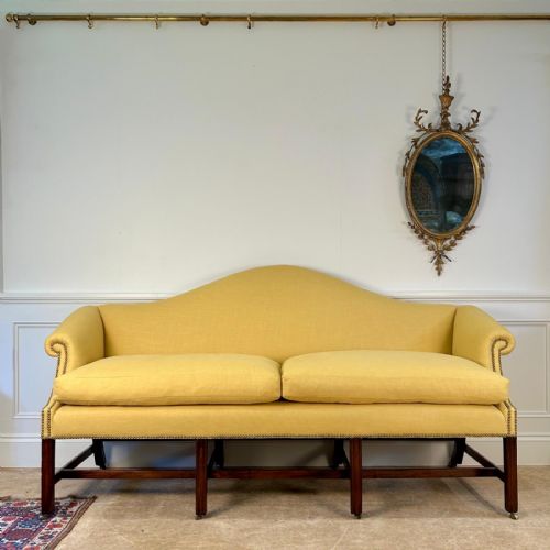 18TH C MAHOGANY CAMEL BACK SOFA
