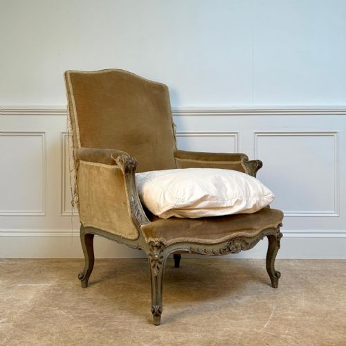 LATE 19TH C FRENCH PAINTED BERGRE ARMCHAIR