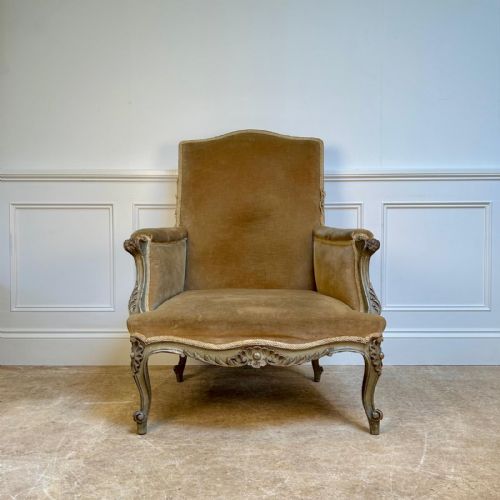 LATE 19TH C FRENCH PAINTED BERGRE ARMCHAIR - ADDITIONAL PHOTO 4