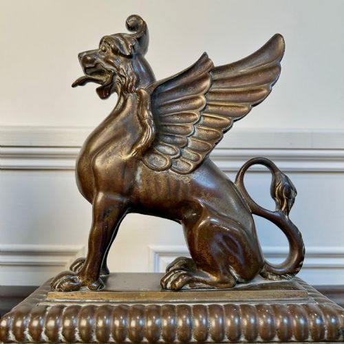 SUPER PAIR OF 19TH C BRONZED GRIFFINS - ADDITIONAL PHOTO 2