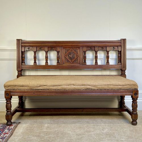 Gillows 19th C Gothic English Oak Hall Bench