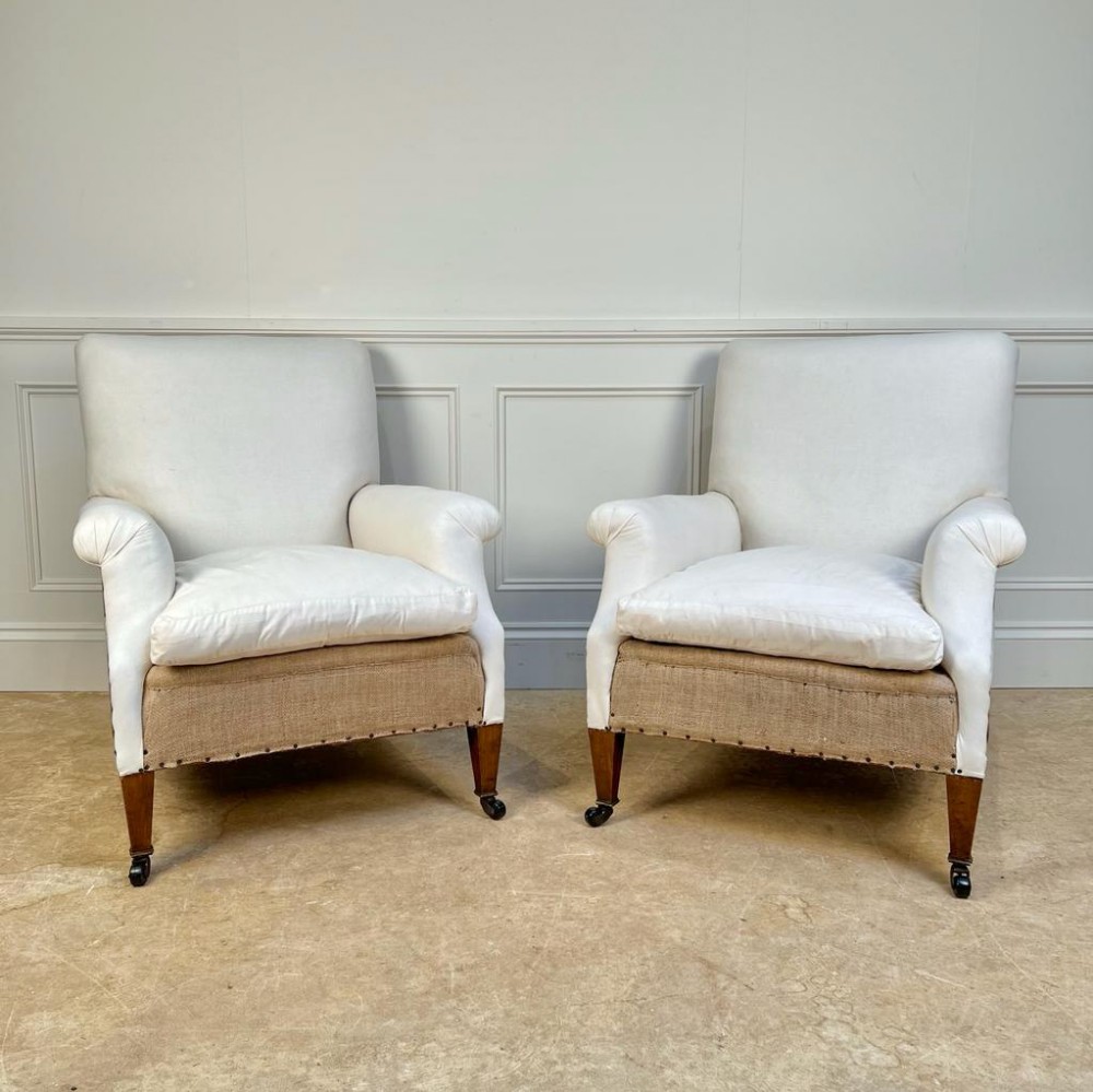 Pair of Edwardian English Upholstered Armchairs