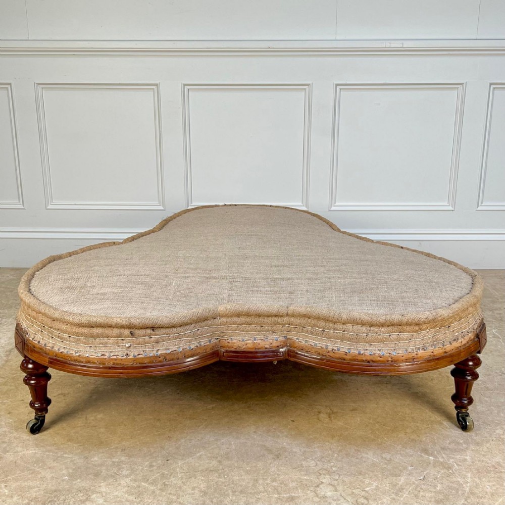 19th C Walnut Cloverleaf Ottoman Stool