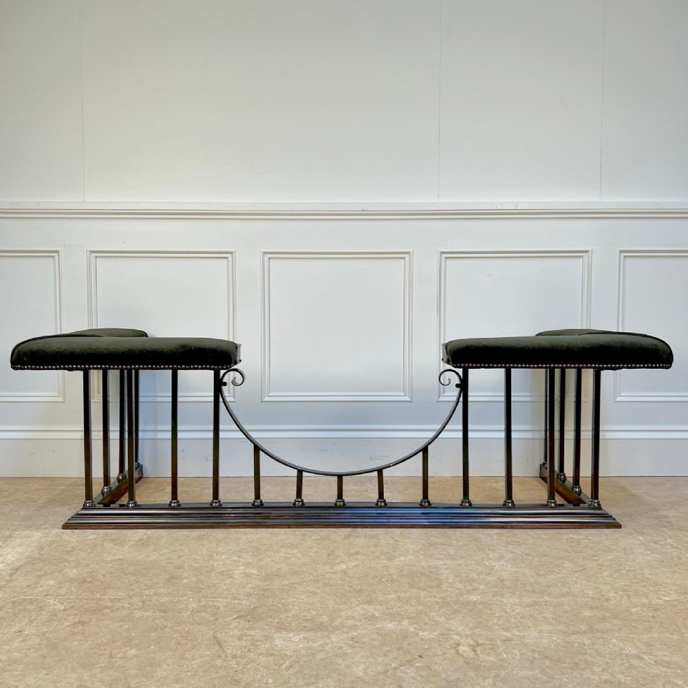 Edwardian Brass And Velvet Cord Club Fender By Maple & Co