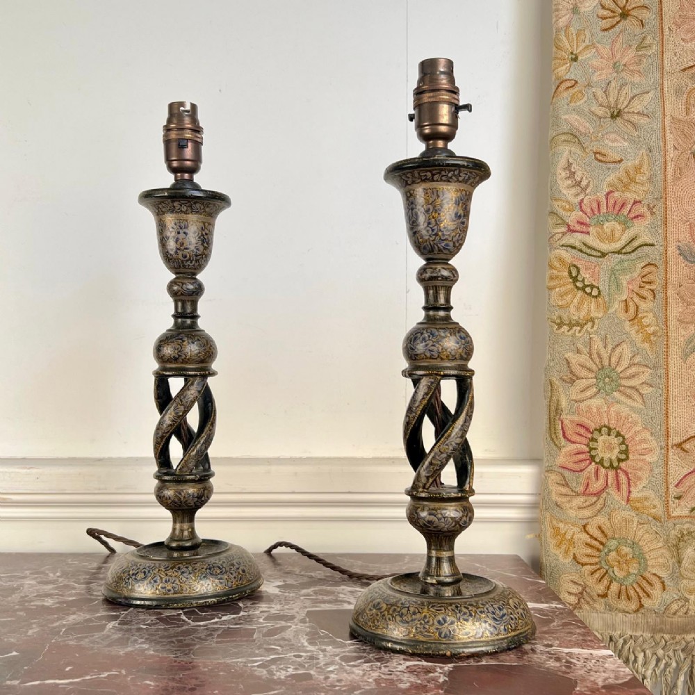 Super Pair of Edwardian Kashmiri Table Lamps