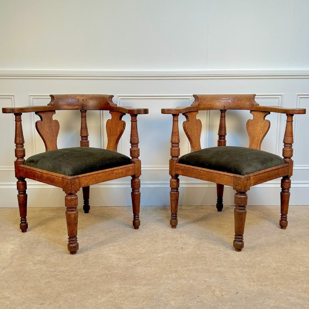 A Pair 19th C Oak Country Corner Chairs