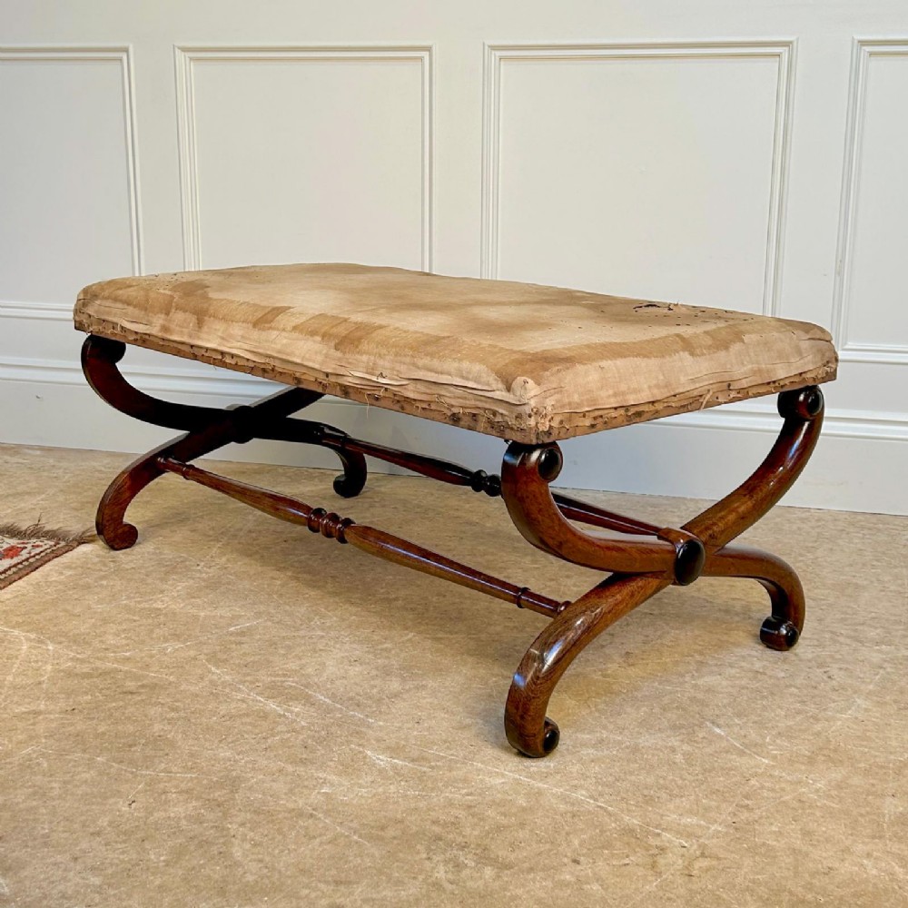 Large Regency Rosewood X Frame Centre Stool