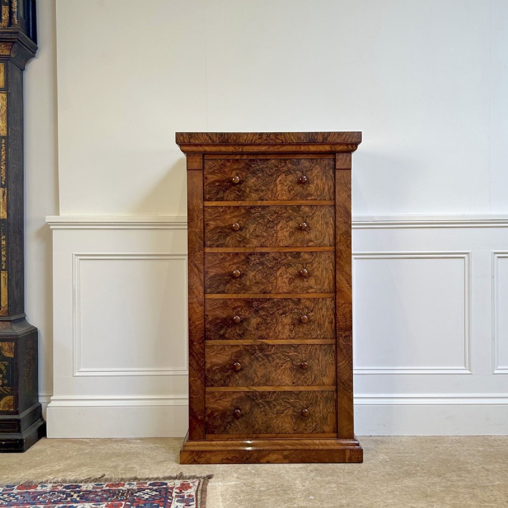 19th C Gillows Burr Walnut Wellington Chest