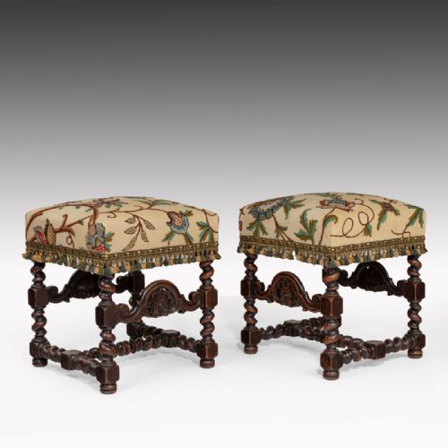A Pair of 17th Century Style Walnut Stools