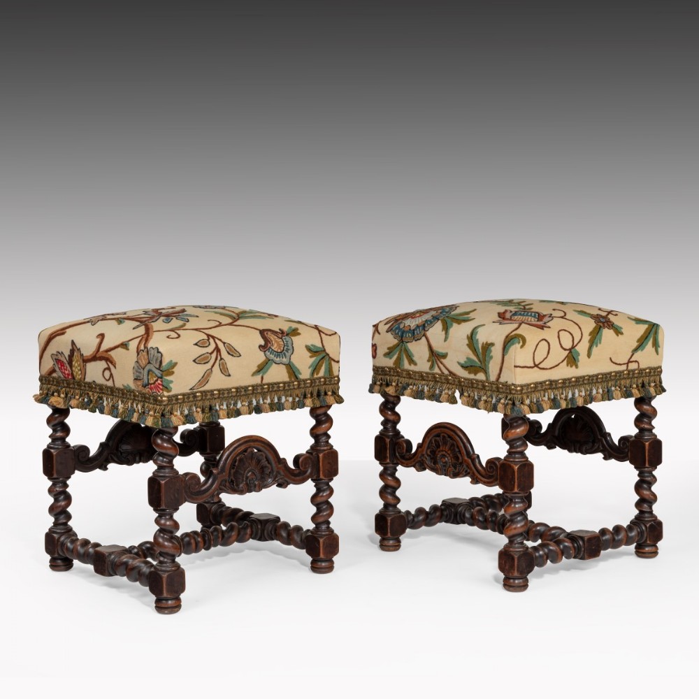 A pair of 17th Century Style Walnut Stools