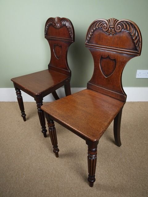 fig 1. A Pair of Regency Mahogany Hall Chairs