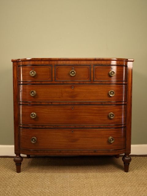 A Highly Unusual Regency Mahogany & Yew Wood Bow Front Chest