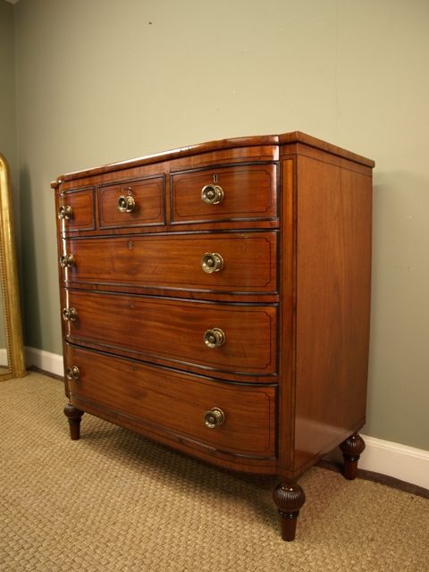 fig 1. A Highly Unusual Regency Mahogany & Yew Wood Bow Front Chest