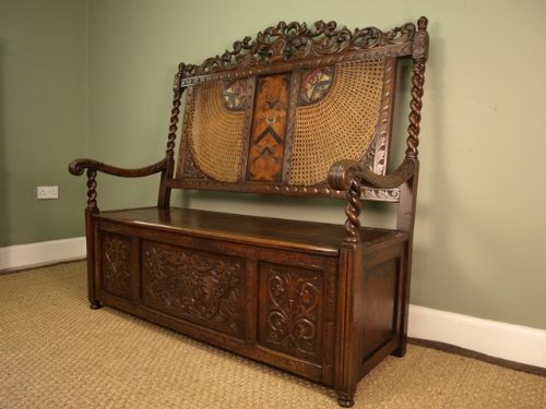 fig 1. A Carved & Painted Victorian Oak Settle