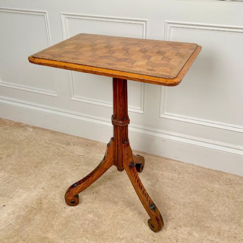 19th C Oak Parquetry Gothic Table - Manner of Howard & Sons
