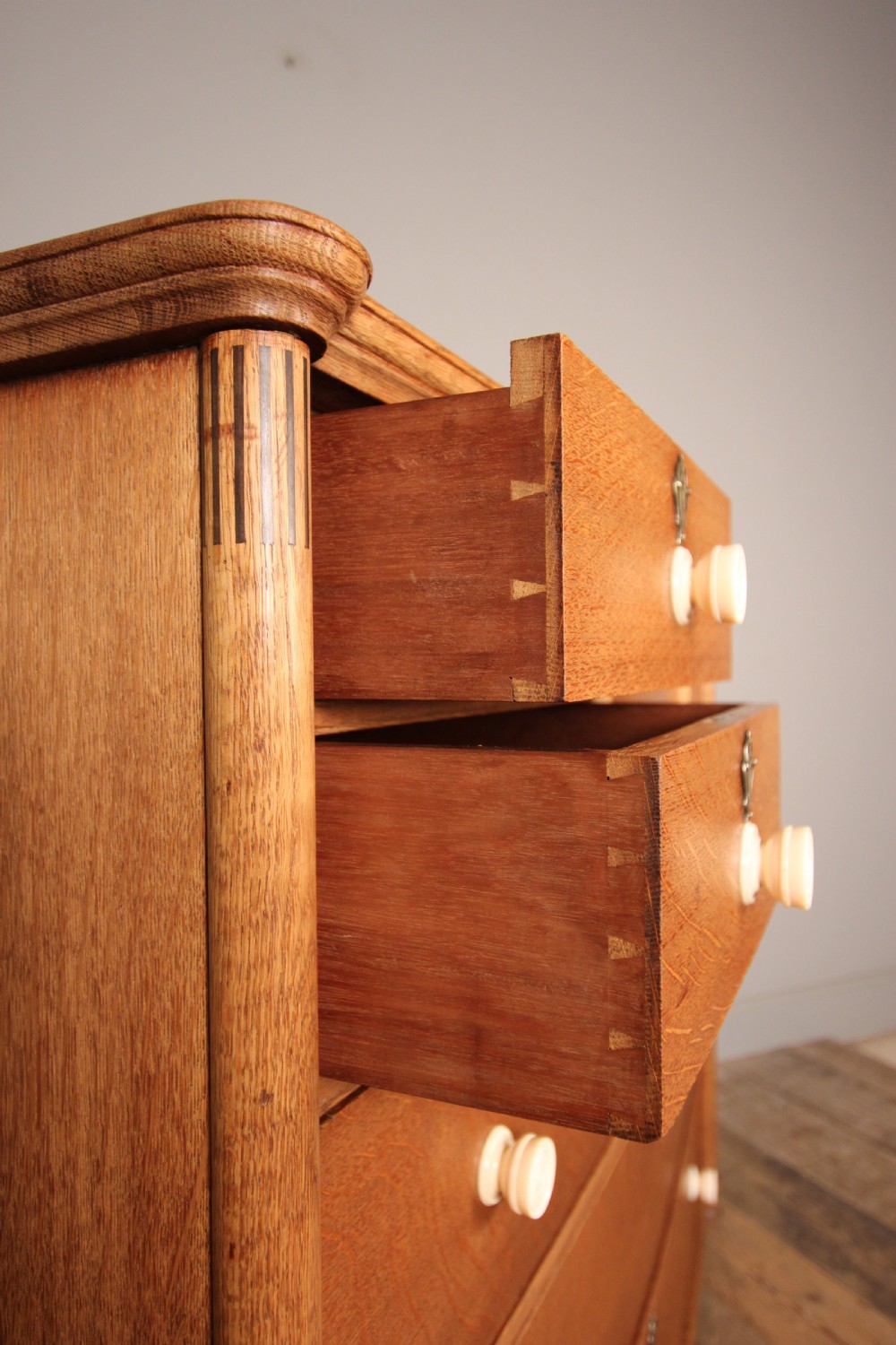 Superb Arts & Crafts Oak Inlaid Chest of Drawers View VI