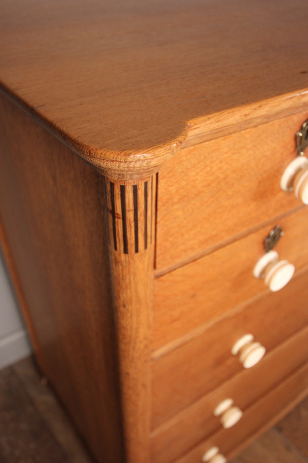 Superb Arts & Crafts Oak Inlaid Chest of Drawers View VIII
