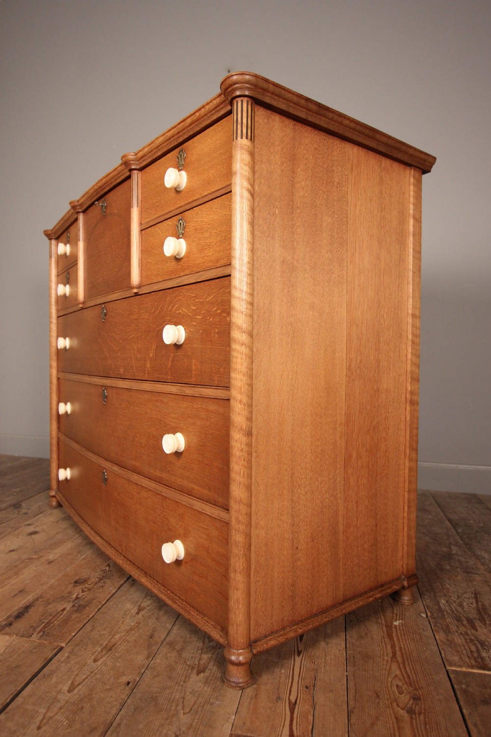 Superb Arts & Crafts Oak Inlaid Chest of Drawers View XI
