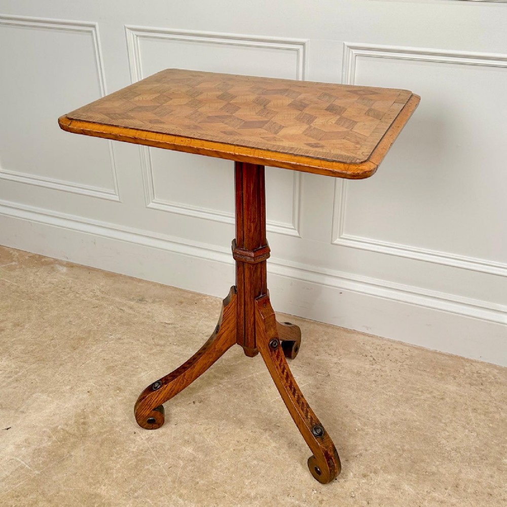 19th C Oak Parquetry Gothic Table - Manner of Howard & Sons