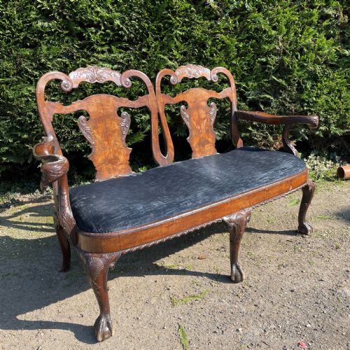 GEORGE II DESIGN CARVED WALNUT CHAIR BACK SOFA - ADDITIONAL PHOTO 3