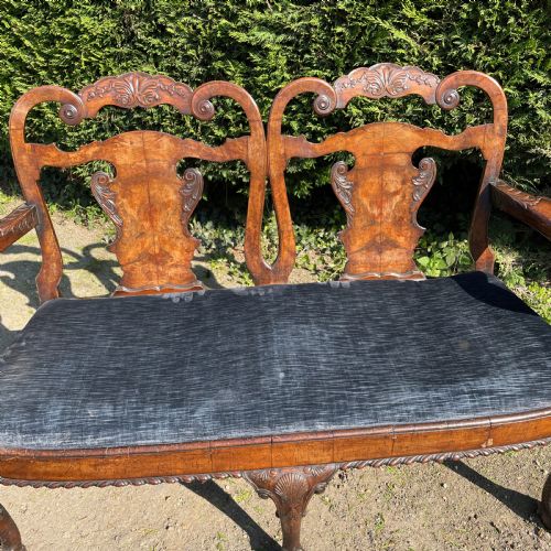 GEORGE II DESIGN CARVED WALNUT CHAIR BACK SOFA - ADDITIONAL PHOTO 5