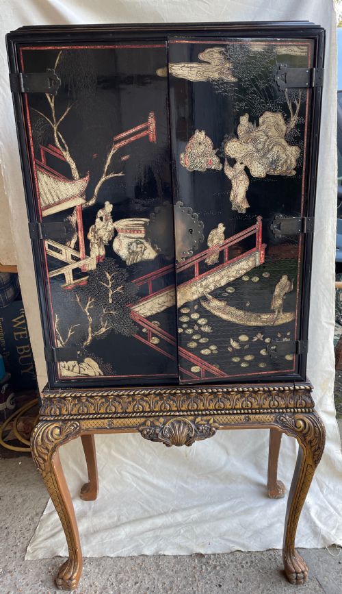 chinoiserie cabinet on stand c1920 - CATEGORY: ANTIQUE CUPBOARDS - DATED 1920