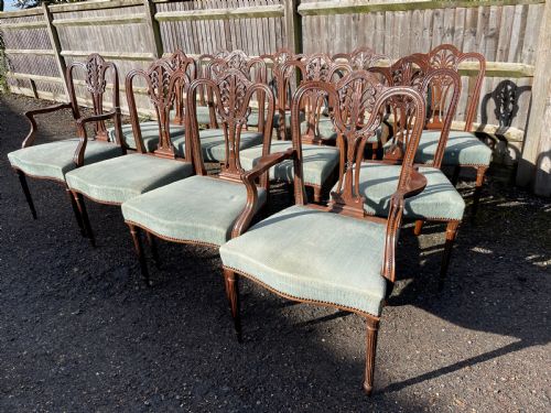 set of 12 hepplewhite style mahogany dining chairs - CATEGORY: ANTIQUE CHAIRS - DATED 1910