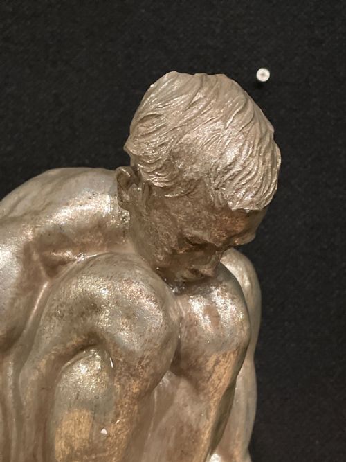 AN ART DECO SILVERED FIGURE OF A CROUCHING MALE NUDE - ADDITIONAL PHOTO 8